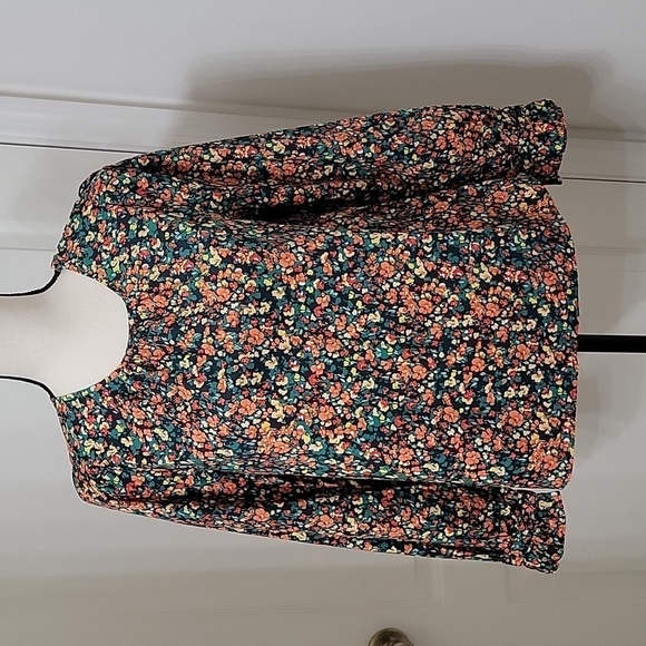 J. Crew Size S Ditzy Floral Pattern Pleated Front Long Sleeve Blouse - Picture 1 of 14